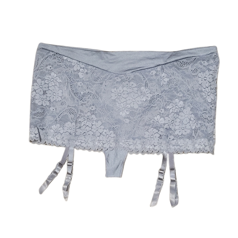 Victoria's Secret Angels Garter Belt Thong Skirt Small Blue Floral Lace Nwot